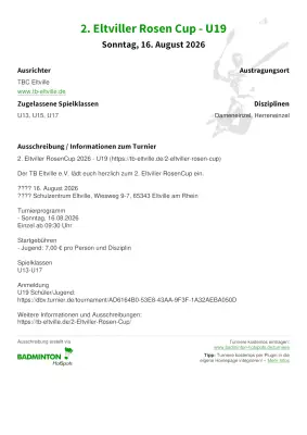 Ausschreibung 2. Eltviller Rosen Cup - U19
